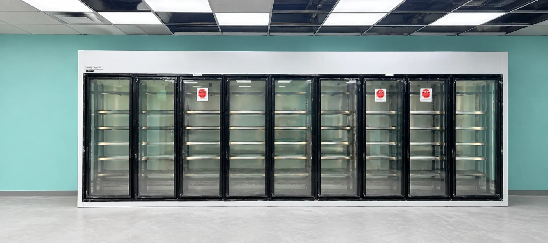 Glass-door Reach-in Cooler in an aqua retail room