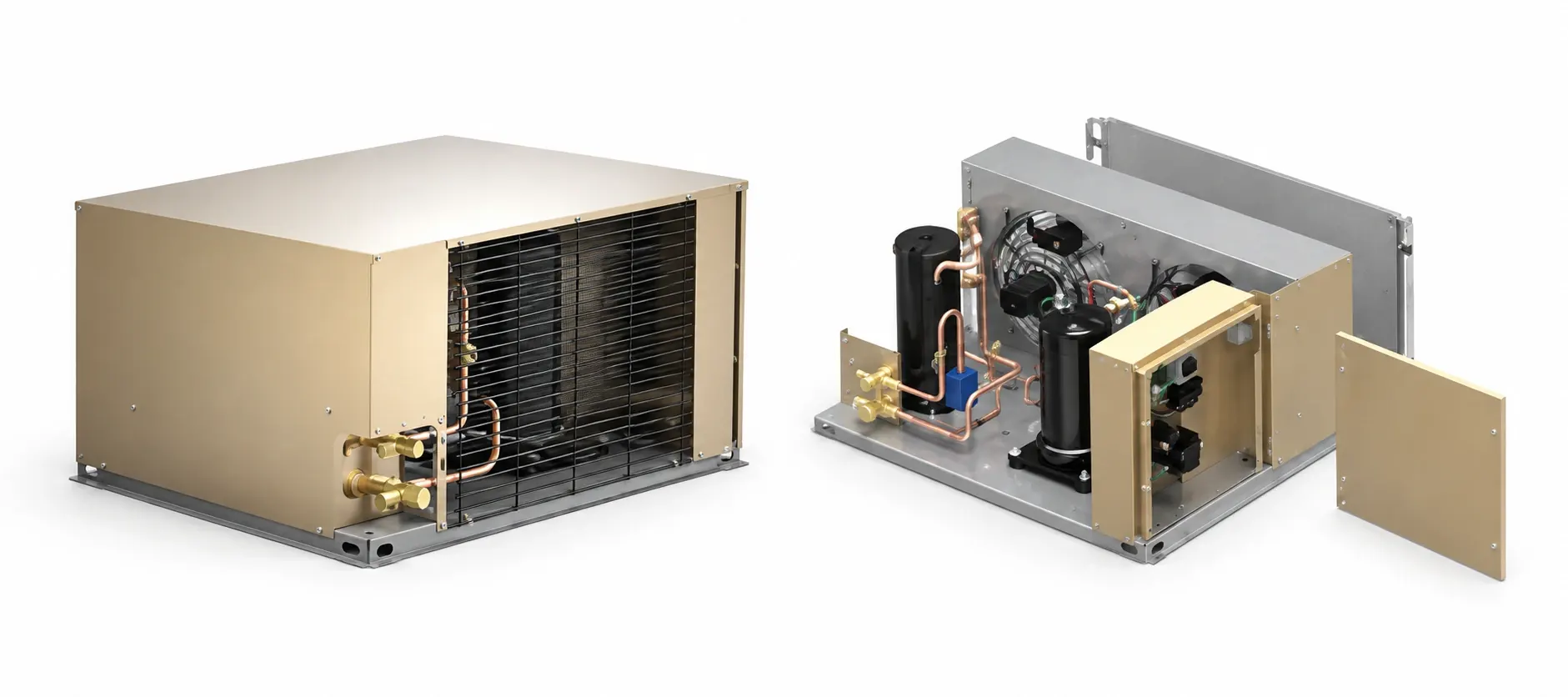Enclosed and open condensing units for refrigeration system upgrades