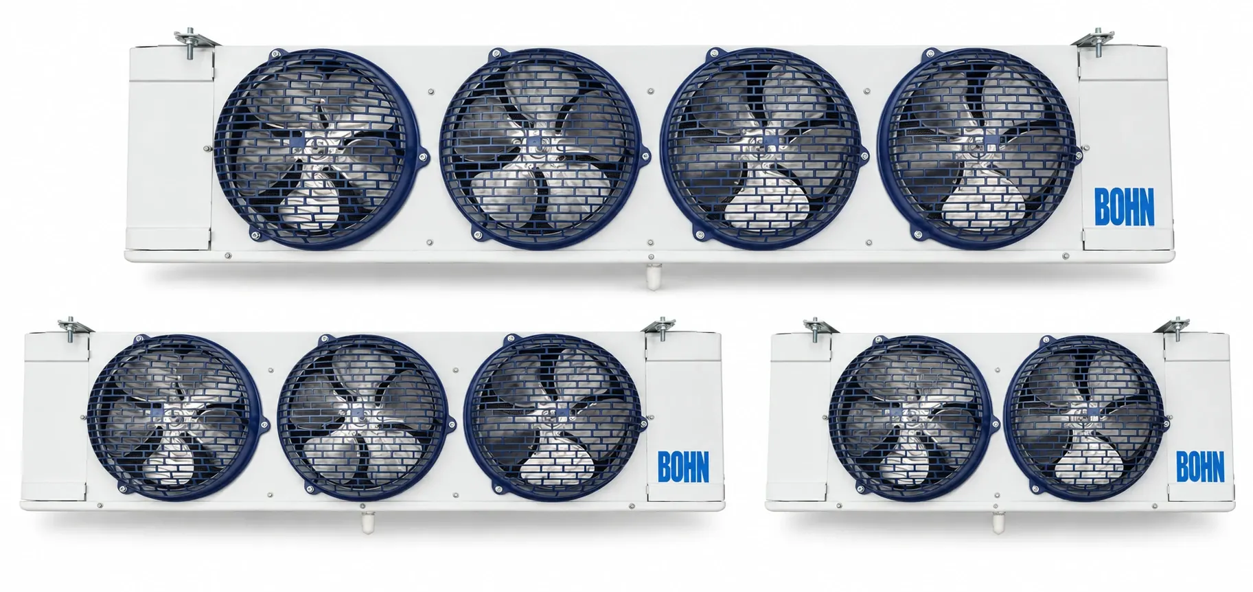 Bohn evaporator coils in four-fan, three-fan and two-fan configurations